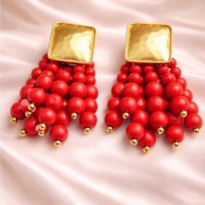 Red Ball Cascade Beaded Earrings